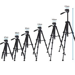 Coopic T700 Light Weight Portable Aluminum Camera Tripod for Canon Nikon Sony DSLR with Carrying Bag, Black