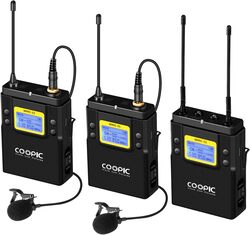 Coopic 2-Piece UHF Dual-Channel Wireless Microphone R1 Receiver T1 Transmitters System Is Intended For DSLR Video and Field Recording Applications, Black