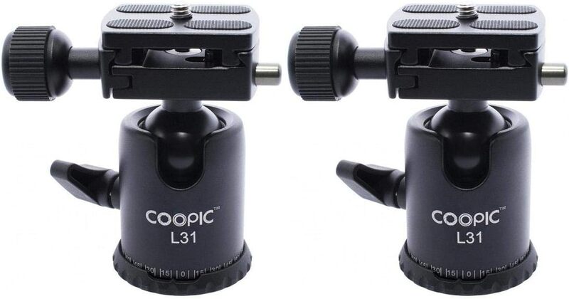 Coopic L31 Camera Video Tripod Ball Head With Quick Shoe Plate & Bubble Level For Tripod, 2 Piece, Black