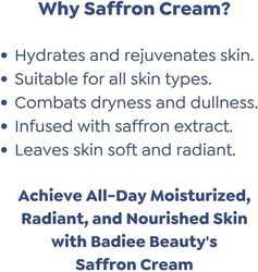 Badiee Beauty Saffron Cream, An Ultimate Solution for Oily, Dry, and Dull Skin, Ensuring Effortless Absorption While Soothing Itchy Skin, 50 g