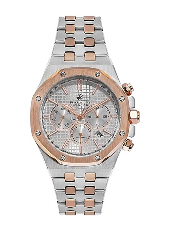 

Polo Beverlly Hills Beverly Hills Polo Club Analog Watch for Men with Metal Band, Water Resistant & Chronograph, Bp3051x.530, Silver/Gold-Silver