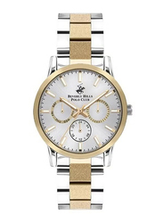 Beverly Hills Polo Club Analog Watch for Women with Stainless Steel Band, Water Resistant & Chronograph, BP3360X.230, Silver/Gold-White