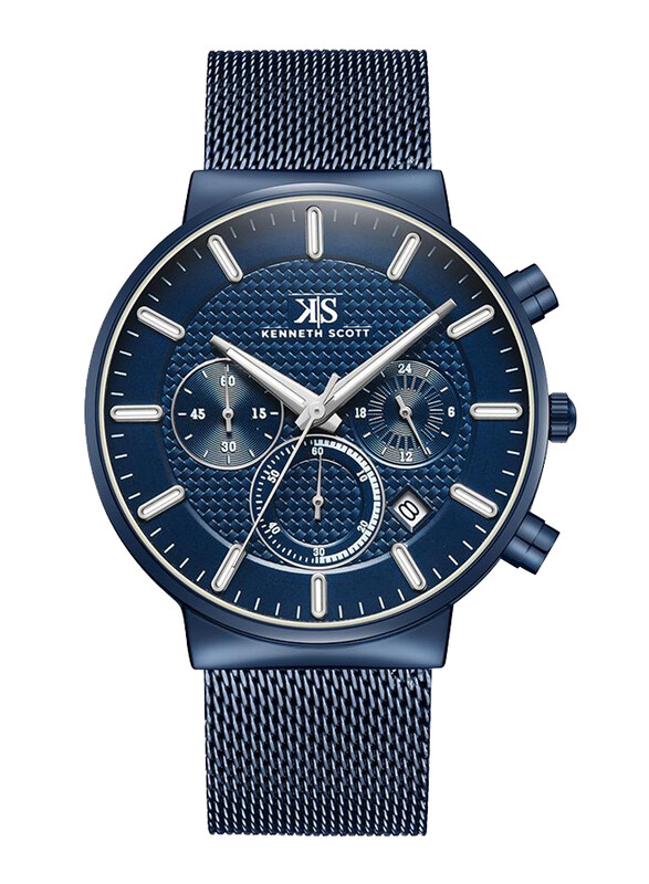 

Kenneth Scott Analog Multi-Function Watch for Men with Stainless Steel Band, Water Resistant & Chronograph, K22133-NMNN, Blue