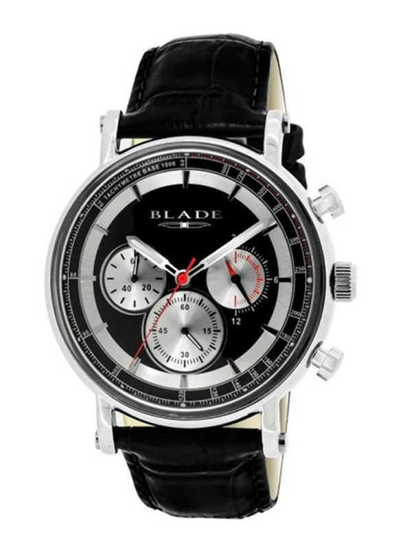 Blade Aura 54 Analog Watch for Men with Leather Band, Water Resistant & Chronograph, 3634g1sun, Black