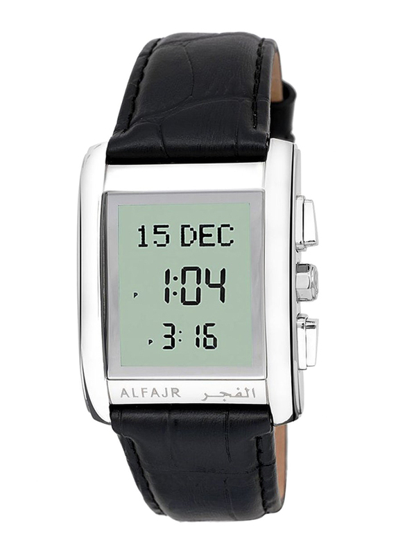 Al Fajr Digital Watch for Men with Leather Band, WS-06L, Black-Green