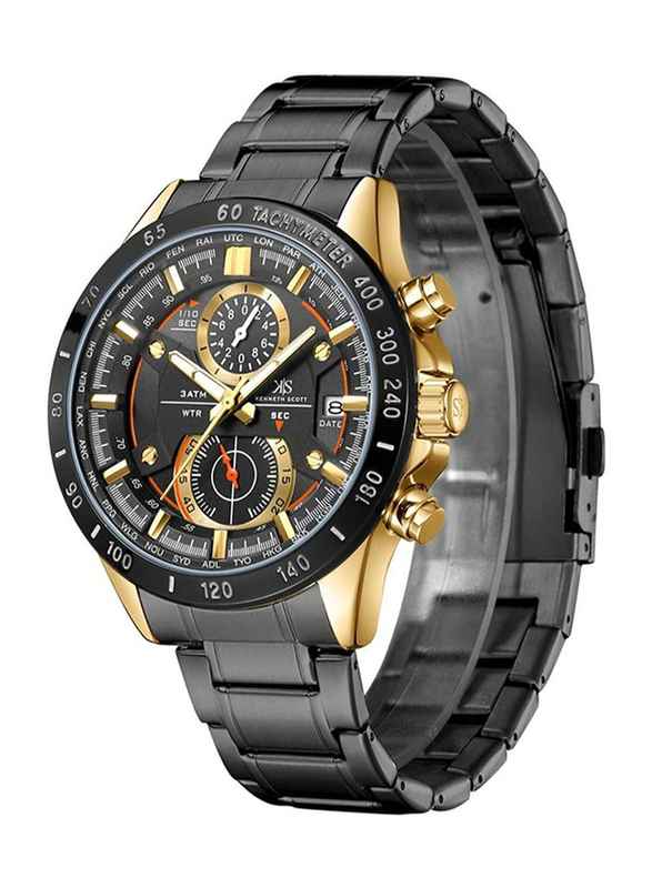Kenneth Scott Analog Watch for Men with Stainless Steel Band, Chronograph, K22104-GBBB, Black