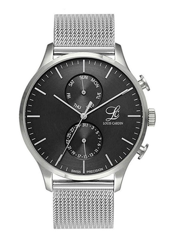 Louis Cardin Analog Watch for Men with Stainless Steel Band, 1831G, Silver/Black