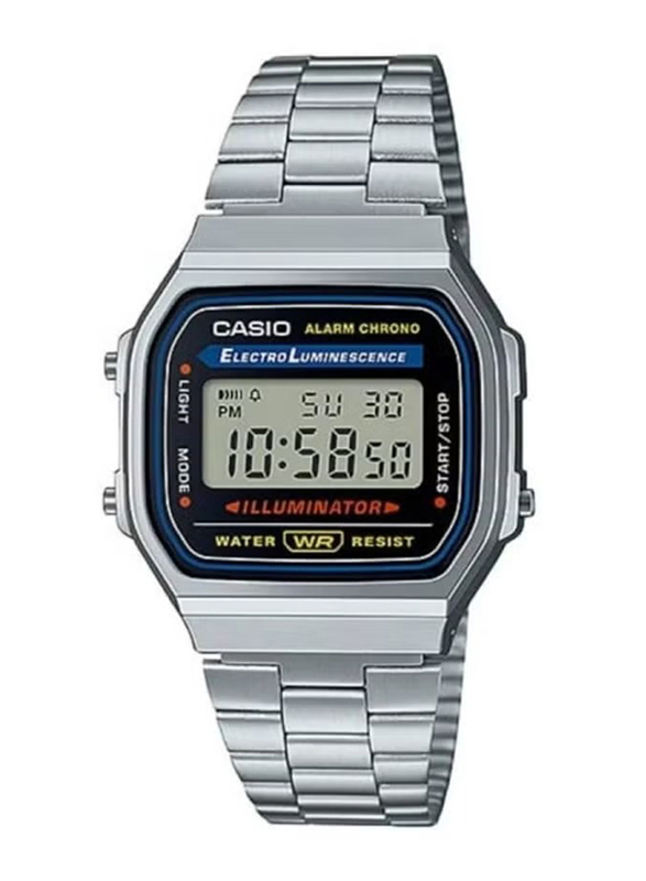 Casio Digital Watch for Men with Stainless Steel Band, A168WA-1WDF, Silver-Black