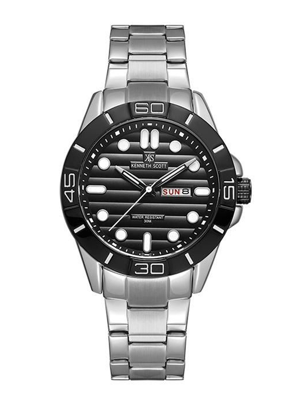 Kenneth Scott Analog Watch for Men with Stainless Steel Band, K22043-SBSB, Silver-Black