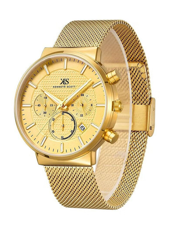 Kenneth Scott Analog Multi-Function Watch for Men with Stainless Steel Band, Water Resistant & Chronograph, K22133-GMGC, Champagne-Gold