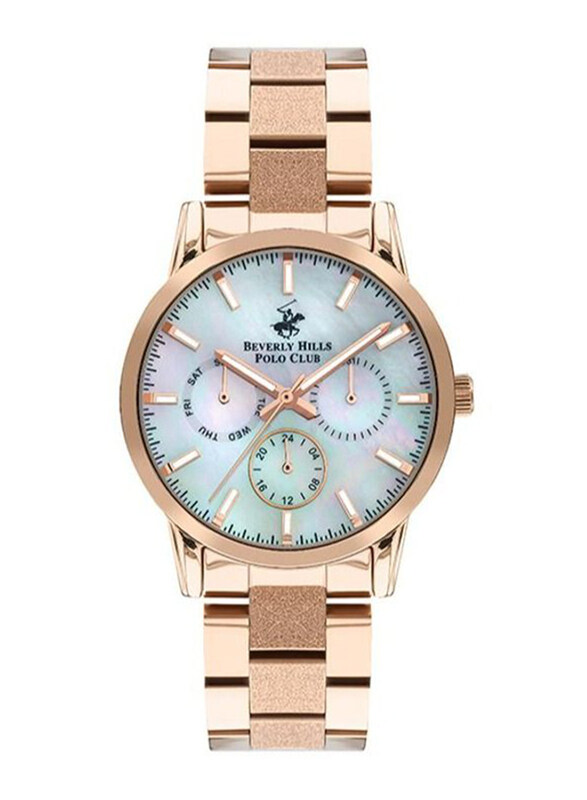 

Polo Beverlly Hills Beverly Hills Polo Club Analog Watch for Women with Stainless Steel Band, Water Resistant & Chronograph, BP3360X.420, Gold/White