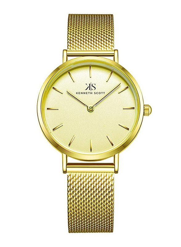 Kenneth Scott Champagne Analog Watch for Women with Mesh Band, K22519-GMGC, Gold