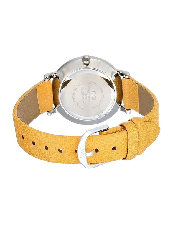 Q&Q Analog Watch for Women with PU Leather Band, QZ87J311Y, Yellow-White