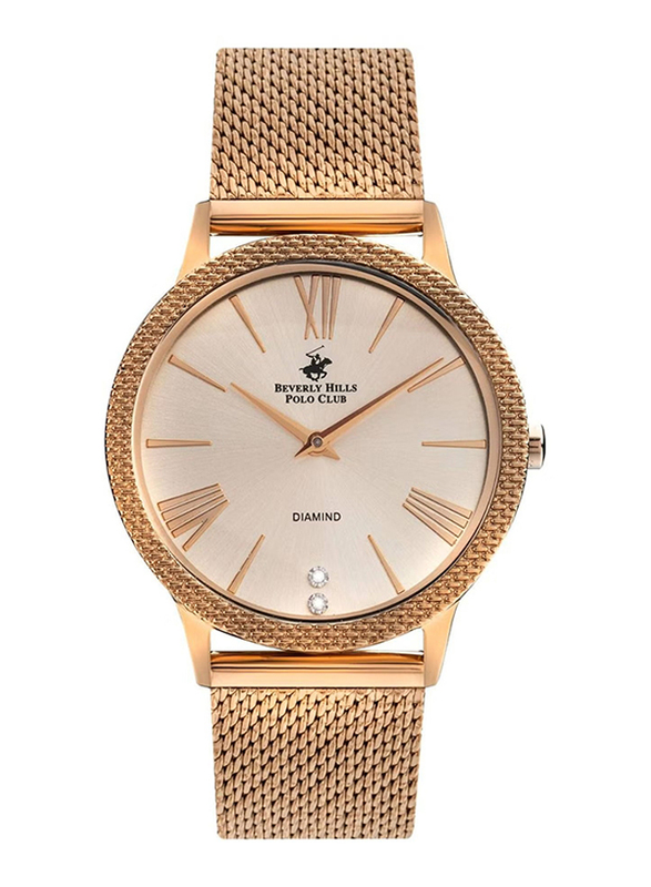 Beverly Hills Polo Club Analog Watch for Women with Mesh Band, BP3107X.410, Gold-White