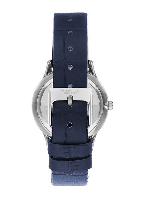 Beverly Hills Polo Club Analog Watch for Women with Leather Band, Water Resistant, BP3310X.399, Dark Blue-Blue