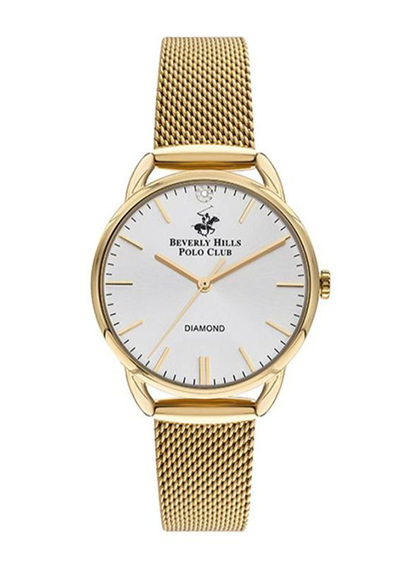 Beverly Hills Polo Club Analog Watch for Women with Mesh Band, Water Resistant, Bp3299c.130, Gold-Silver
