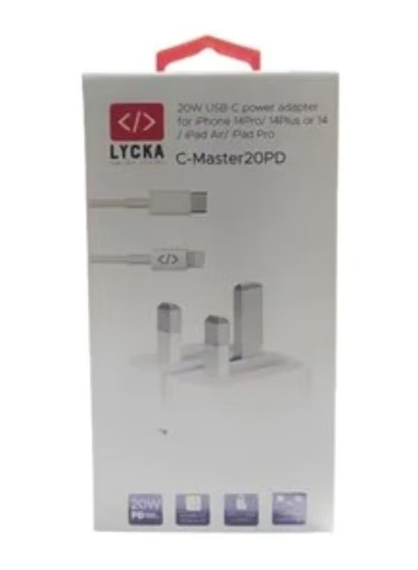Lycka Type C TO Lightning 20W C Master 20PD Charger, White