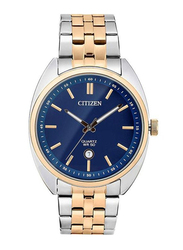 Citizen Analog Watch for Men with Stainless Steel Band, Water Resistant, Bi5096-53l, Silver/Gold-Blue