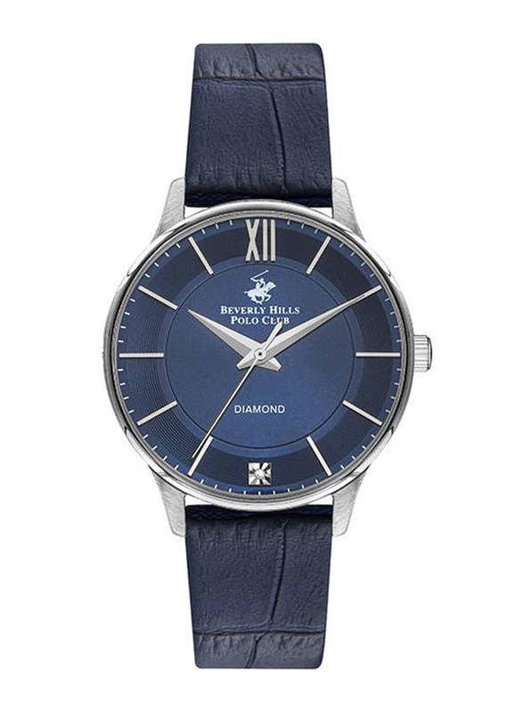 Beverly Hills Polo Club Analog Watch for Women with Leather Band, Water Resistant, BP3310X.399, Dark Blue-Blue