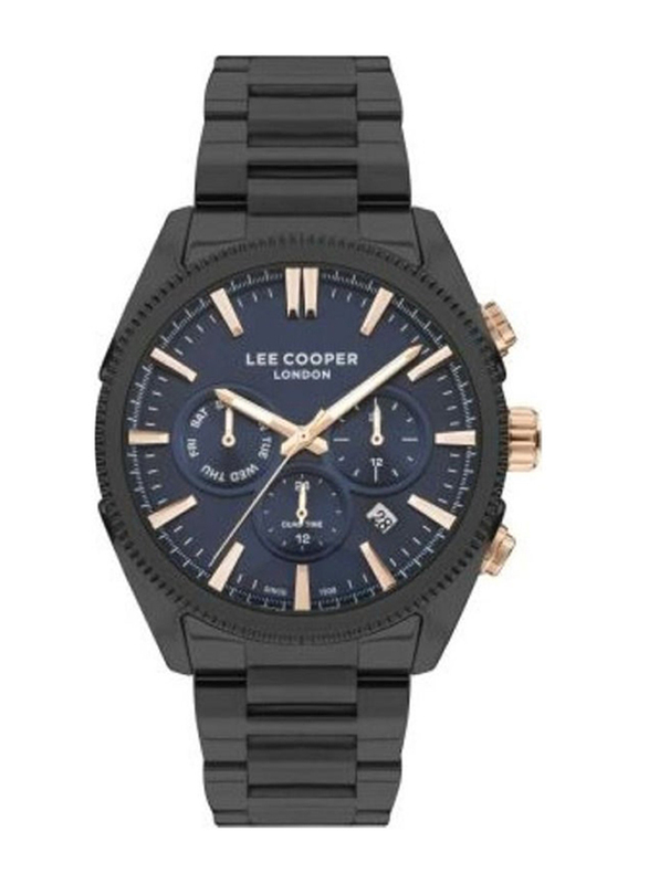 Lee Cooper Multi Function Analog Watch for Men with Stainless Steel Band, Water Resistant & Chronograph, Lc07479.690, Black-Blue