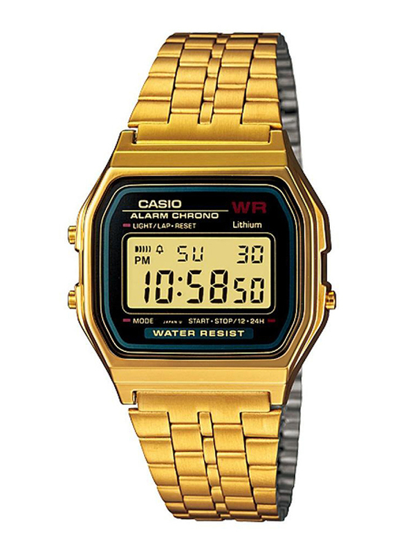 

Casio Retro Digital Unisex Watch with Stainless Steel Band, Water Resistant, A159WGEA-1DF, Gold-Yellow