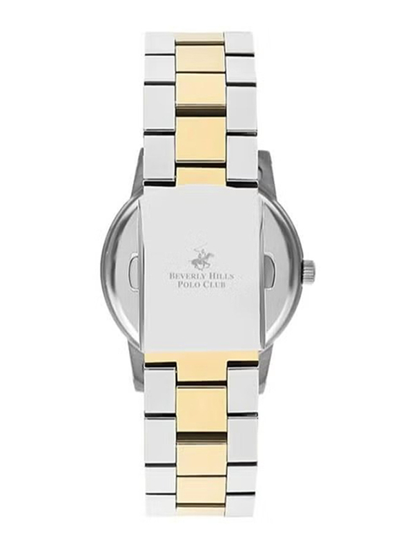 Beverly Hills Polo Club Analog Watch for Women with Stainless Steel Band, Water Resistant & Chronograph, BP3360X.230, Silver/Gold-White