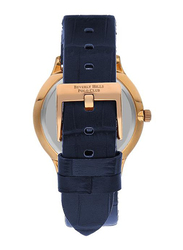 Beverly Hills Polo Club Analog Watch for Men with Leather Band, Water Resistant, BP3308X.499, Blue/Gold-Dark Blue