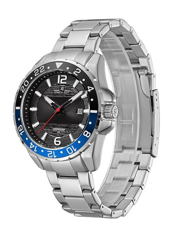 Kenneth Scott Analog Watch for Men with Stainless Steel Band, K22041-SBSBL, Silver/Black-Blue