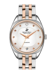 Beverly Hills Polo Club Analog Watch for Women with Stainless Steel Band, BP3270X.520, Silver/Rose Gold-White