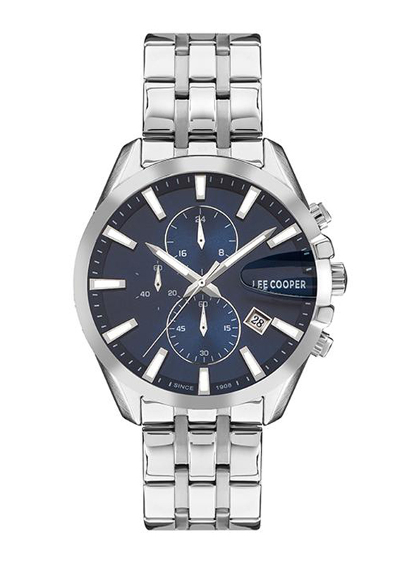 Lee Cooper Analog Multi-Function Watch for Men with Metal Band, Water Resistant & Chronograph, LC07524.390, Blue-Silver