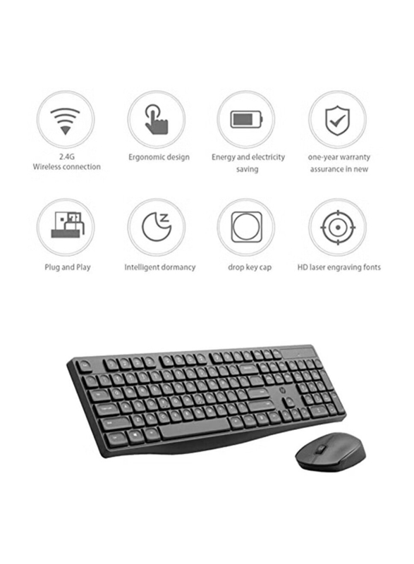 HP CS10 Wireless USB English Keyboard and Optical Mouse Set, Black