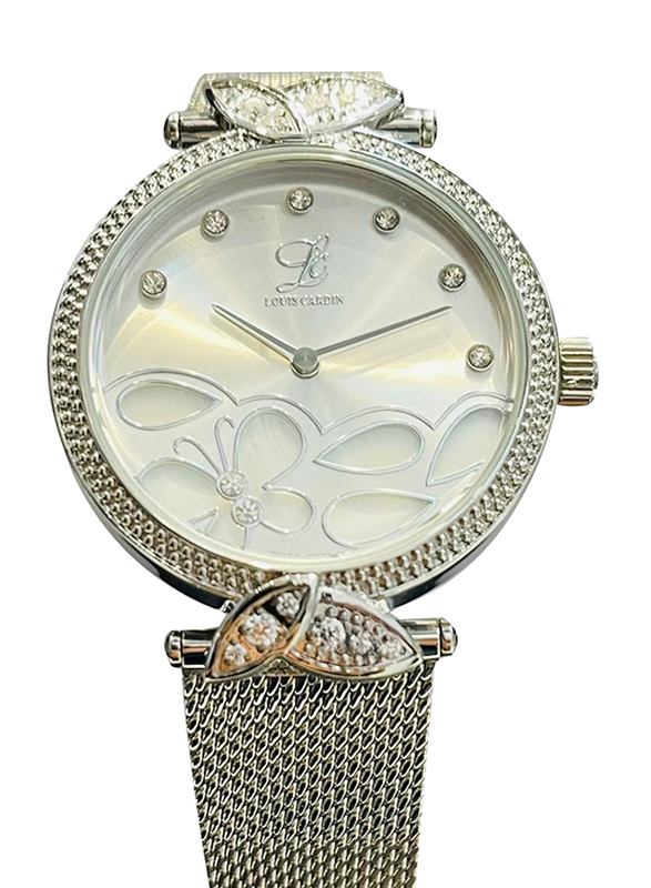 Louis Cardin Analog Watch for Women with Stainless Steel Band, 9832L1, Silver-Pearl