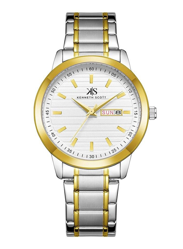 Kenneth Scott Analog Watch for Men Stainless Steel Band, Water Resistant, K22027-TBTW, White/Silver/gold