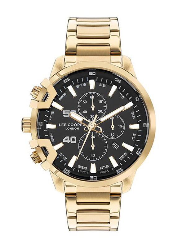 Lee Cooper Analog Multi-Function Watch for Men with Stainless Steel Band, Water Resistant & Chronograph, LC07469.250, Black-Gold