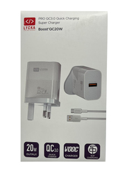 Lycka Boost QC 20W with Type-C Cable, White