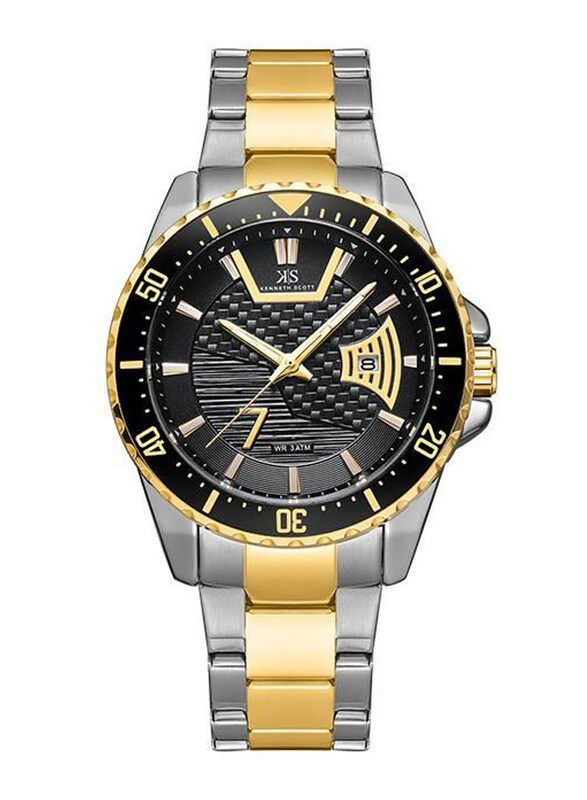 

Kenneth Scott Analog Watch for Men with Stainless Steel Band, K22040-TBTB, Silver-Gold/Black