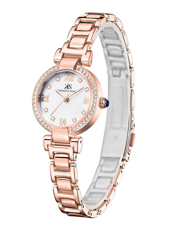 Kenneth Scott Analog Watch for Women with Stainless Steel Band, Water Resistant, K22520-RBKM, White-Rose Gold