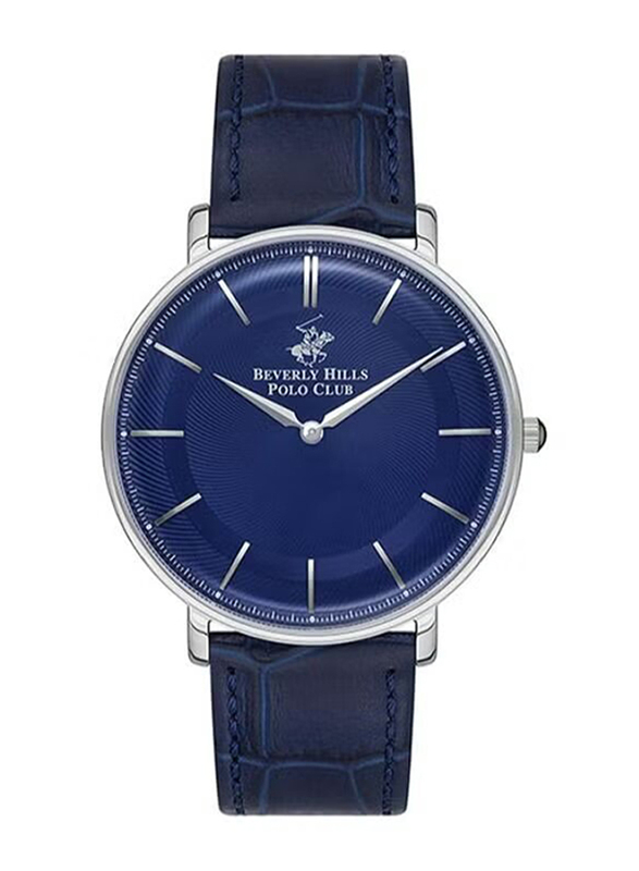 Beverly Hills Polo Club Analog Watch for Men Leather Band, Water Resistant, BP3322X.399, Navy Blue