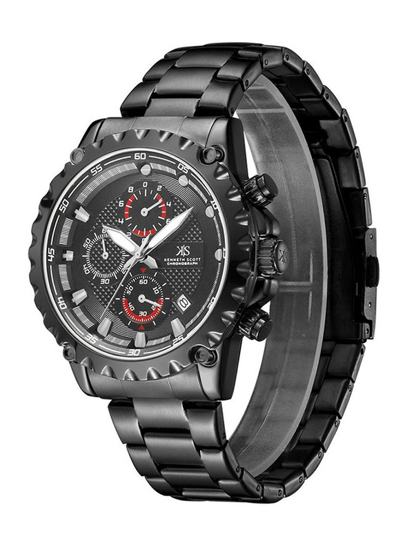 Kenneth Scott Analog Watch for Men with Stainless Steel Band, Chronograph, K22102-BBBB, Black