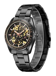 Kenneth Scott Mechanical Analog Watch for Men with Stainless Steel Band, K22312-BBBB, Black/Gold-Black