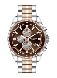 Lee Cooper Analog Watch for Men with Stainless Steel Band, Chronograph, LC07515.560, Silver-Brown/Brown