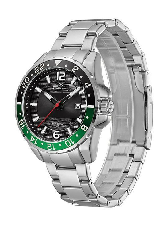 Kenneth Scott Analog Watch for Men with Stainless Steel Band, K22041-SBSBH, Silver/Green-Black