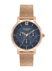 Lee Cooper Analog Multi-Function Watch for Women with Stainless Steel Band, Water Resistant & Chronograph, LC07552.490, Blue-Rose Gold