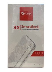 Nyork 10000mAh 3X Smart Universal Multi-USB Power Bank, White