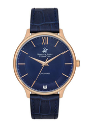 Beverly Hills Polo Club Analog Watch for Men with Leather Band, Water Resistant, BP3308X.499, Blue/Gold-Dark Blue