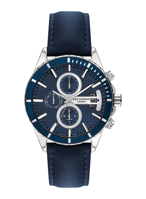 Lee Cooper London Analog Watch for Men with Leather Band, Water Resistant & Chronograph, LC07530.399, Blue