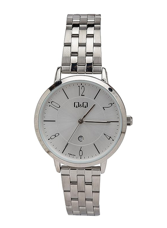 Q&Q Analog Watch for Women with Stainless Steel Band, Water Resistant, A469J204Y, Silver-White