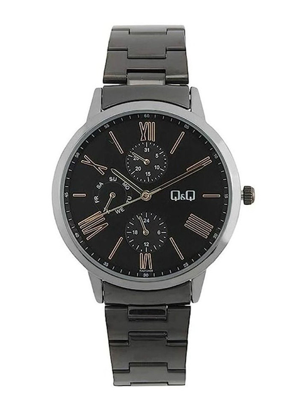 Q&Q Analog Watch for Women with Stainless Steel Band, Water Resistant & Chronograph, aa37j408y, Black