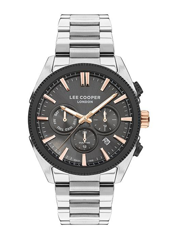 Lee Cooper Analog Multi Function Watch for Men with Metal Band, Water Resistant & Chronograph, LC07479.060, Black-Silver