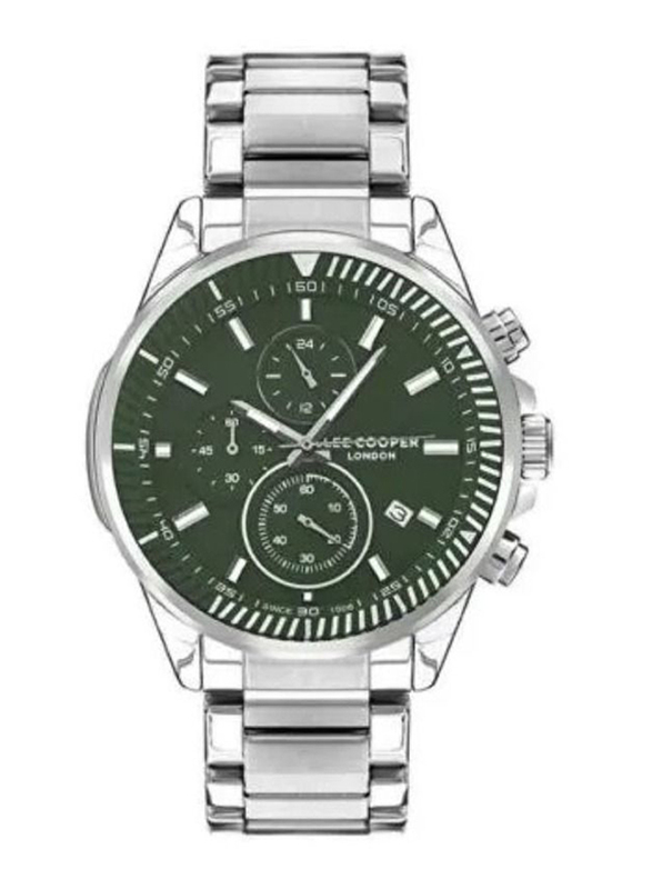 Lee Cooper Analog Watch for Men with Stainless Steel Band, Water Resistant & Chronograph, Lc07486.370, Silver-Green